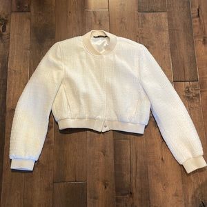 Zara Cream Tweed Bomber Jacket